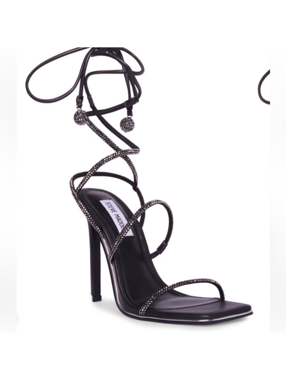Steve Madden Black Crystal Lace-Up Stiletto Sandal